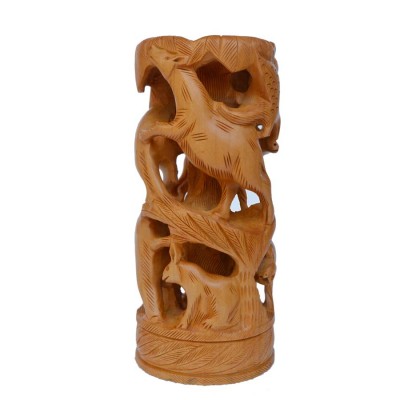 Kadam Wood Round Hunting Shikar Decorative Showpiece