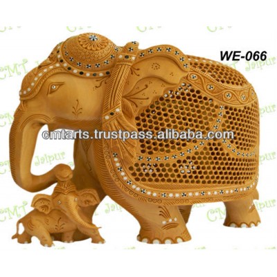 Cedar Wood Undercut Inlay Elephant With Baby