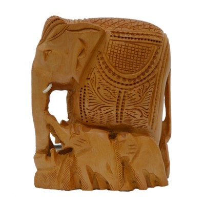 Wooden Carving Family Elephant Decorative Showpiece