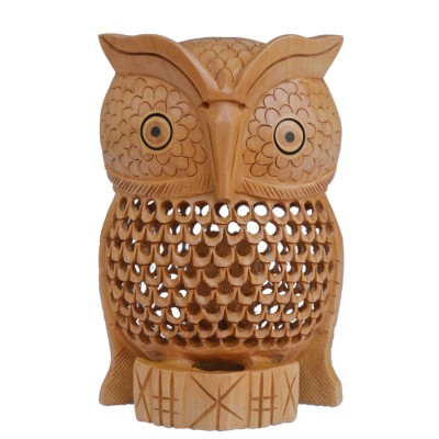 Kadamba Wood Undercut Owl Decorative Showpiece