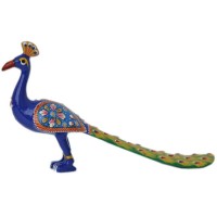 Meenakari Metal 5" Peacock Blue peacock Decorative Showpiece