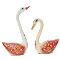 Multicolour Metal Meenakari 3" White Swan Set Handenamelled Showpiece