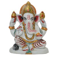 Meenakari 4" Ganesha with mouse Statue Lord Ganesh Hand Painted Metal Sculpture